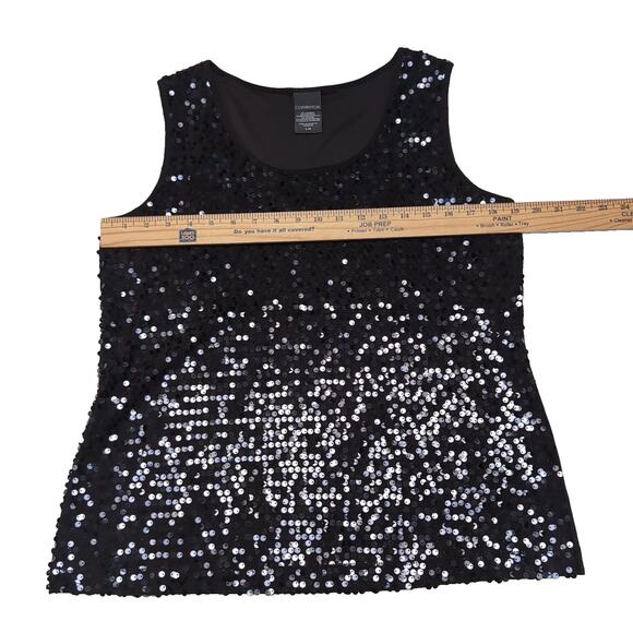 Covington Sequin Front Tank Top Blouse Womens Size L Black Holiday Party Sparkle - Picture 8 of 11